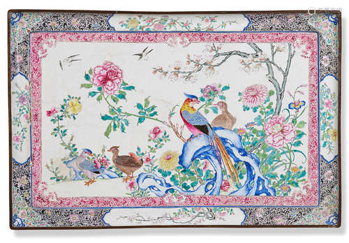 A massive and rare famille rose painted enamel tray Qianlong