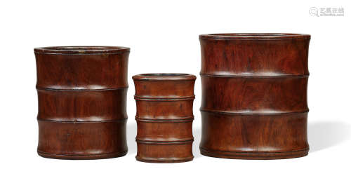 Three huanghuali bamboo-shaped brushpots, bitong Qing Dynasty