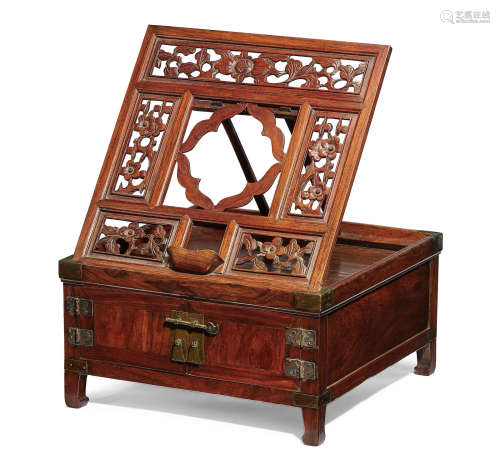 A fine huanghuali square dressing case with folding mirror stand, jingjia Qing Dynasty