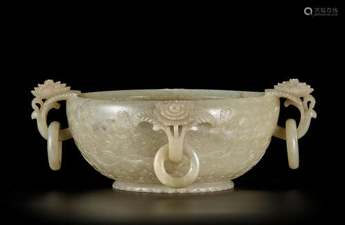 A Mughal-style celadon and mottled grey jade bowl 19th century