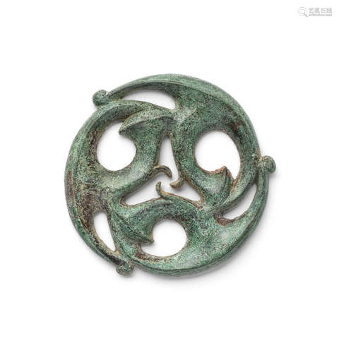 A Romano-Celtic bronze trumpet whorl roundel