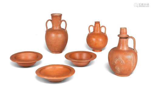 Five Roman red-slip ware pottery vessels and a Roman red-gloss ware bowl, 6