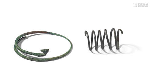 A Viking bronze torc and a Bronze Age spiral armlet, 2