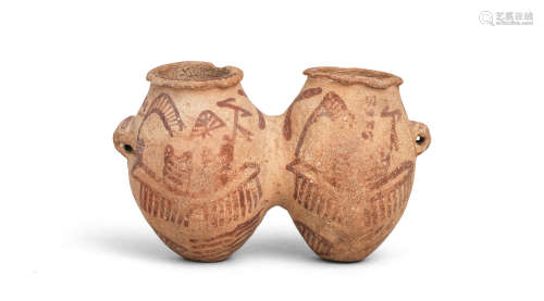 A miniature Egyptian pottery double-bodied jar