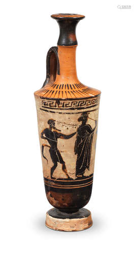 An Attic black-figure white-ground lekythos of 'chimney' type