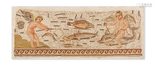 A Roman marble mosaic panel with erotes