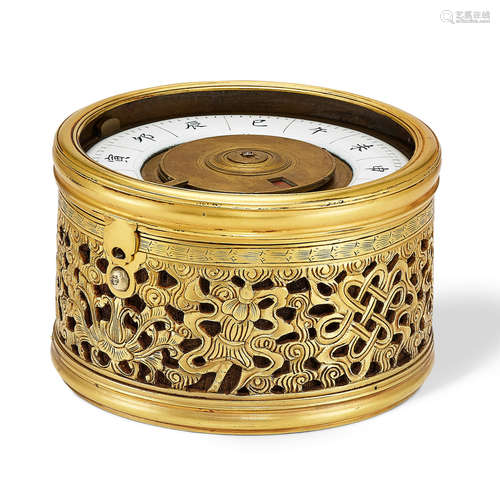 An Imperial Beijing gilt-metal and porcelain alarm clock Qianlong