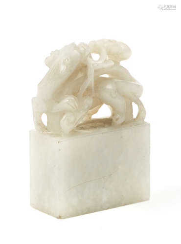 A pale green jade 'chilong' seal 18th/19th century