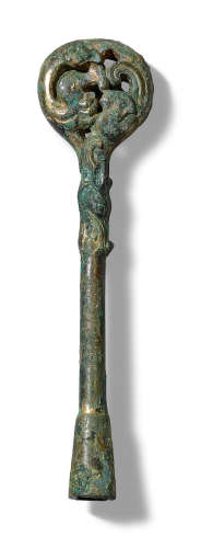 A gilt-bronze 'dragon' tuning key, qin zhen yao Western Han Dynasty