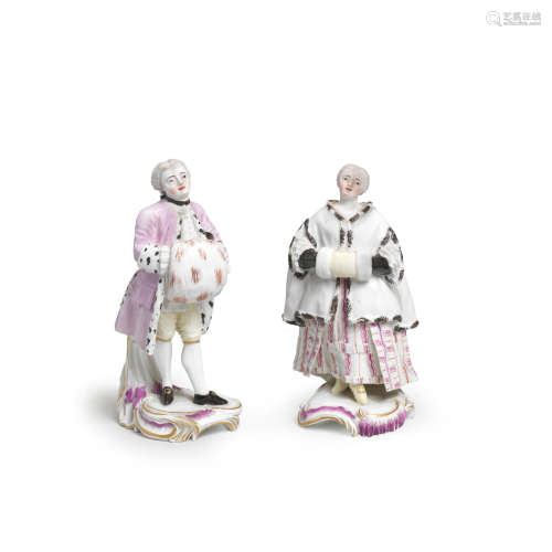 A pair of Frankenthal figures of a lady and gentleman with fur muffs, circa 1765