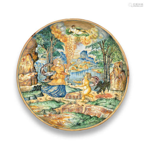 An Italian maiolica lustre-decorated istoriato dish, late 19th or early 20th century