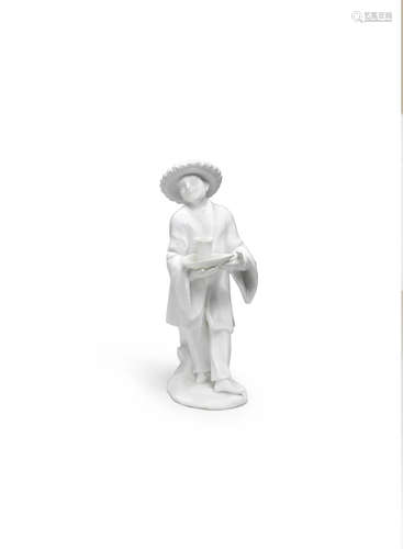 A Meissen white figure of a Chinese man, circa 1745