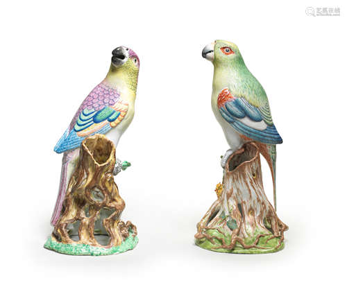 A very rare pair of large Höchst faience models of parrots, circa 1750-52