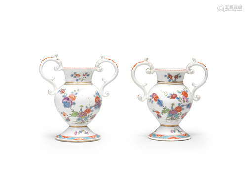 A pair of Meissen small double-handled vases, circa 1735