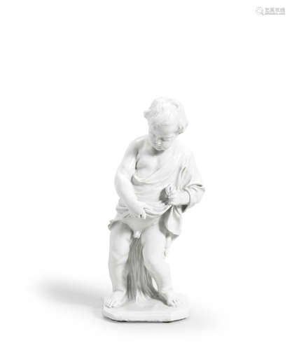 A Chantilly white figure of a boy, circa 1750