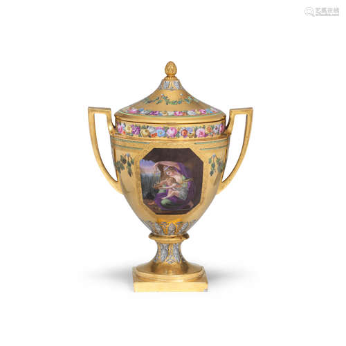 A Vienna gold-ground two-handled vase and cover, circa 1799