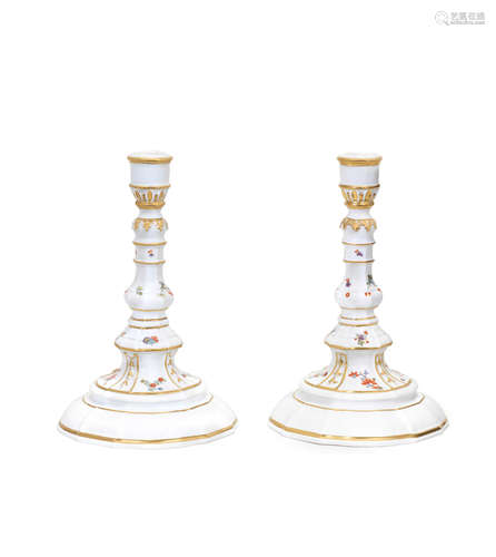 A pair of Meissen candlesticks, circa 1735-39