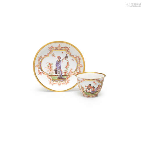 An early Meissen teabowl and saucer, circa 1723