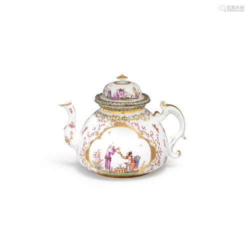 A Meissen KPM silver-gilt-mounted teapot and cover, circa 1725