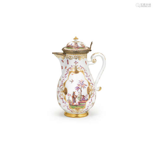 A Meissen silver-gilt-mounted coffee pot and cover, circa 1725