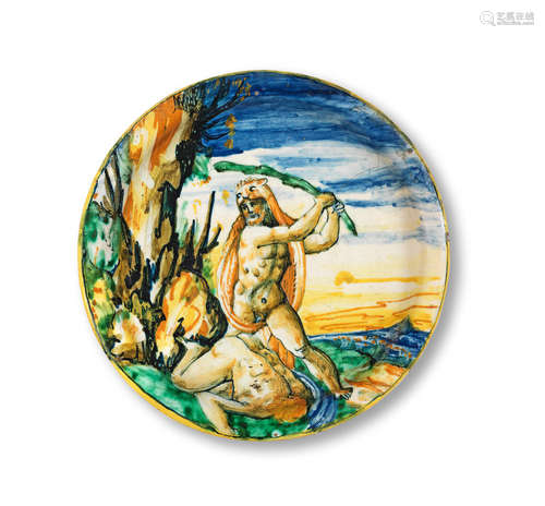 An Italian maiolica istoriato shallow circular dish, mid 16th century