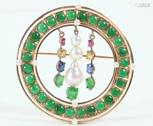 Vintage Green Jadeite & Gemstone 14K C…