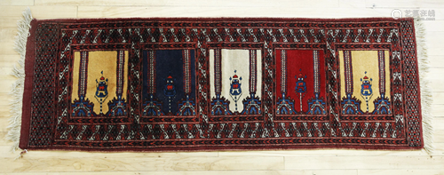 Vintage Bokhara Wool Prayer Rug; 5 Mihra…