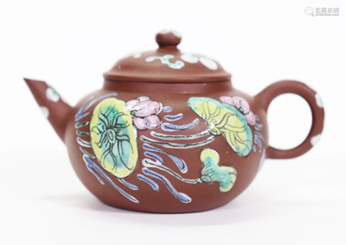 Chinese 19 C Enameled Yixing Teapot; D…