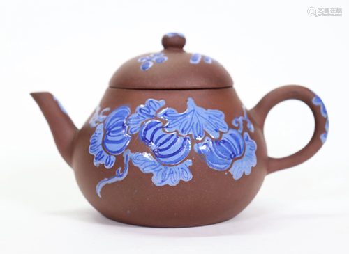 Chinese 19 C Yixing Gourd Blue Enamel Teapot