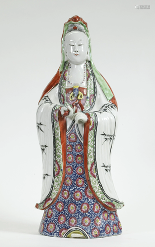 Chinese Mid 19 C Enameled Porcelain Guanyin