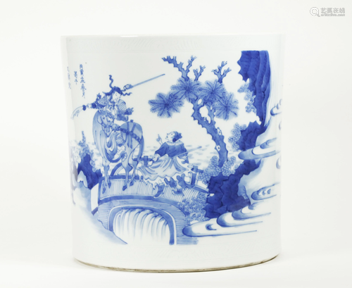 Fine Lg Chinese Blue & White Porcelain Brush Pot