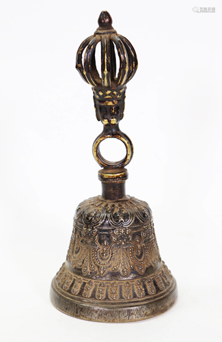 Tibetan 19 C Bronze Hand Bell; Vajra Handle