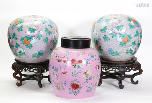 3 Chinese Porcelain Lavender Ground Jars, 2 St…