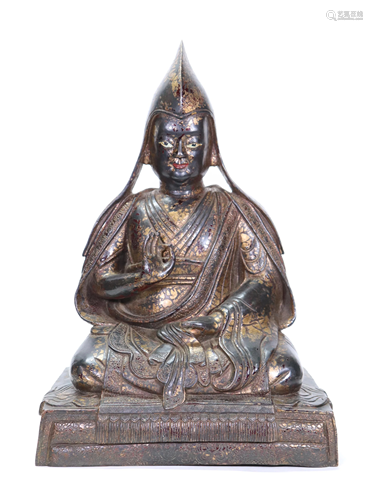 Large Tibetan Bronze Seated Lama Un-Sealed Base