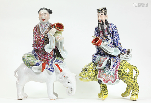 2 Chinese Enameled Porcelain Immortals on An…