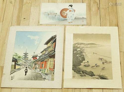 3 Japanese Woodblocks; Ikeda Ohara…