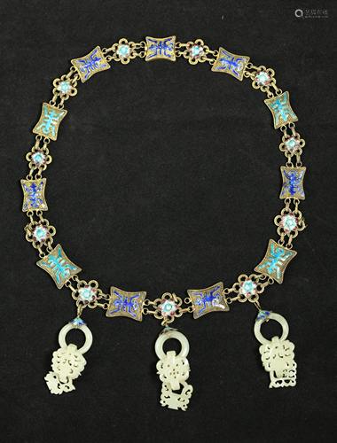 Chinese Qing Enamel Silver Wire Neckla…