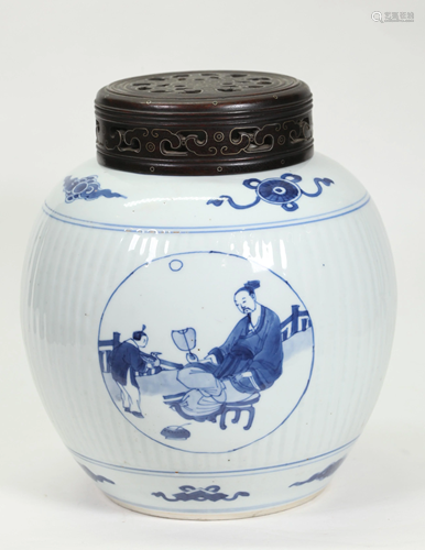 Chinese Kangxi Blue & White Porcelain Ginger Jar