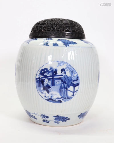 Chinese Kangxi Blue & White Porcelain Ginger Jar