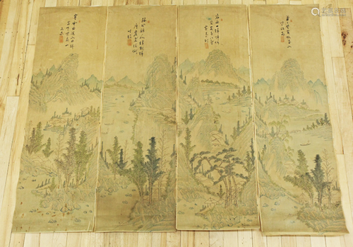 Set of 4 Chinese Landscape Paintings on Silk