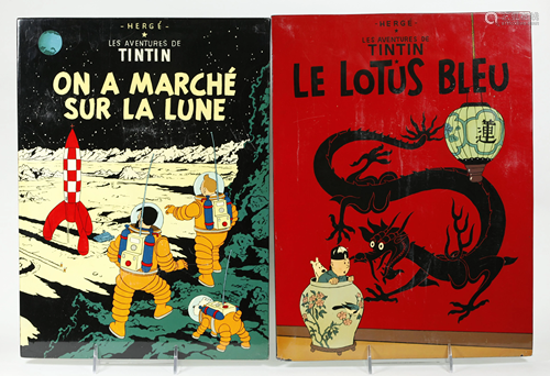 2 Herge Tintin Lacquer Comic Plaques; Lu…