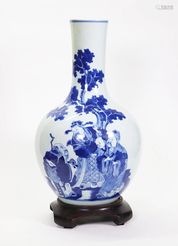 Chinese 19 C Blue White Porcelain Fu Lu Shou…