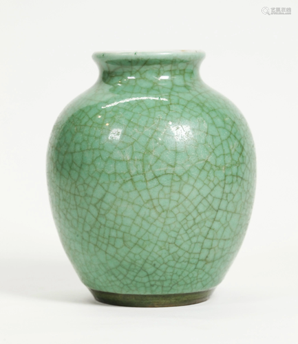 Chinese 18 C Green Over Crackle Porcelain Vase