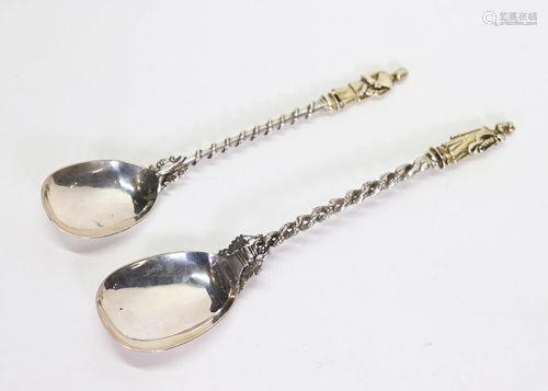 2 Chinese Silver Sun Shing Spoons; Gilt Manda…