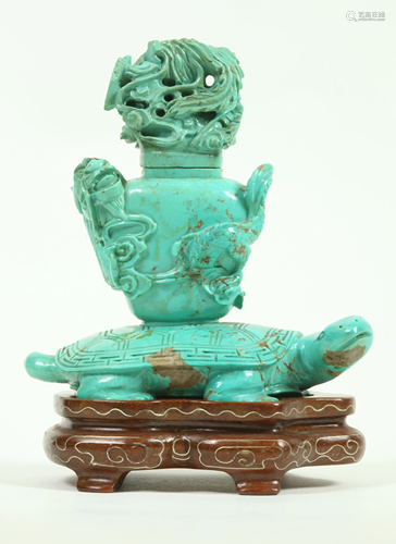 Chinese Turquoise Turtle & Dragon Phoenix Urn