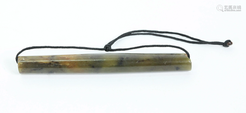 Chinese Zhou Green Jade Polished Tube Bead