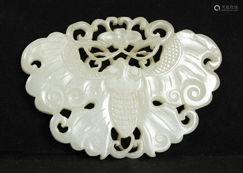 Chinese Qing White Jade Butterfly Pendant