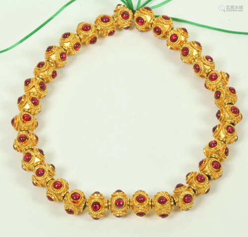 31 Small 18K Yellow Gold Beads Rubellite Cabo…