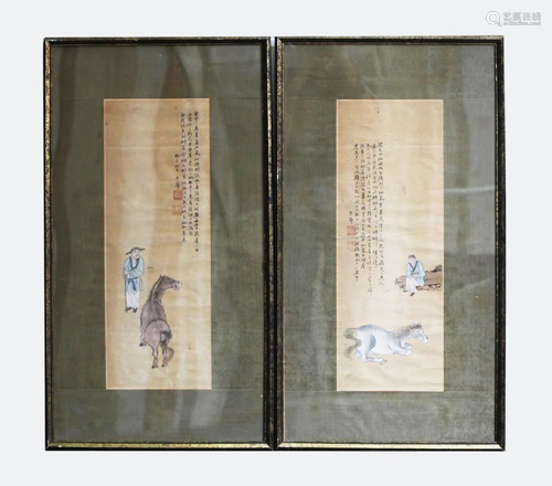 Pr Chinese 19C Paintings on Paper Horses…