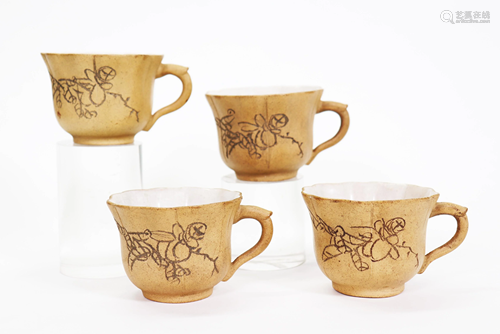 4 - Chinese Crackle Enamel on Yixing Teacups